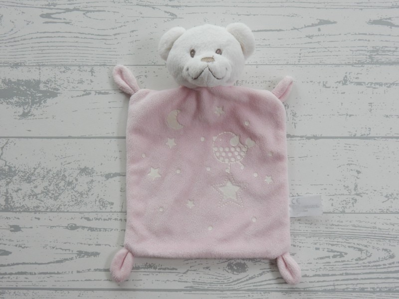 Nicotoy knuffeldoek velours wit roze maan sterren vogel beer