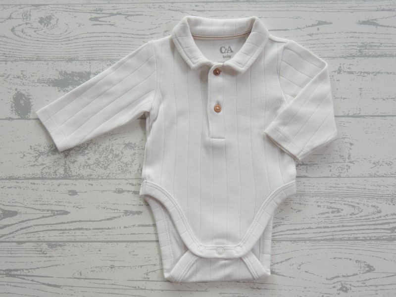 C&A baby romper lange mouw kraagje off-white streep maat 50-56