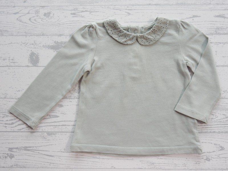 C&A baby longsleeve lichtgroen kraagje broderie maat 80