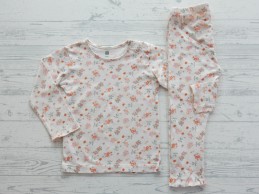 Hema pyjama tricot beige zand groen oranje bloemetjes maat 86-92