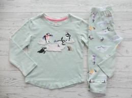 Hema pyjama tricot mint groen fel roze pinguins maat 86-92