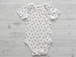 Hema romper korte mouw wit bruin groen bloemetjes maat 86-92