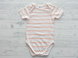 Hema romper korte mouw ecru oranje gestreept maat 86-92