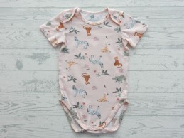 Hema romper korte mouw lichtroze jungle dieren maat 86-92