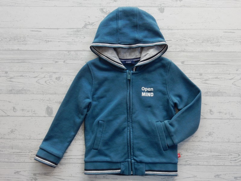 Okaidi sweatvest hoodie blauw petrol Open your Mind maat 92-98